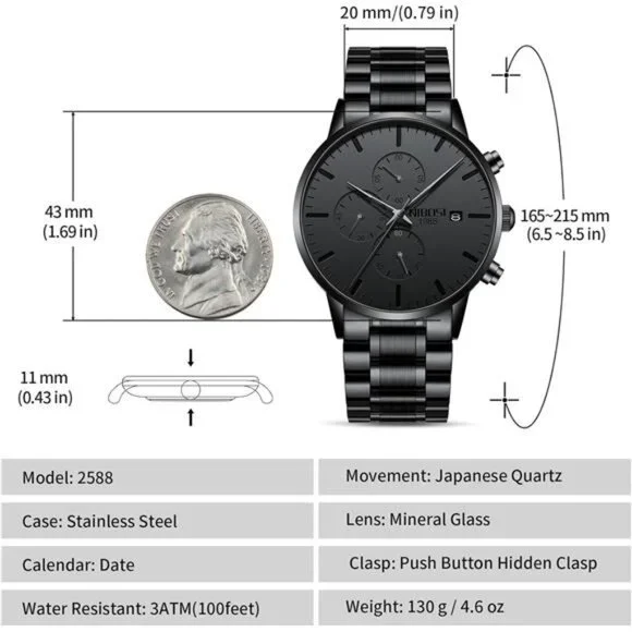 Men's Watches Analog Minimalist Black Dial Watches for Men Business
